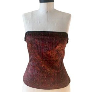 Vintage Y2K 100% Silk Beaded Paisley Strapless Corset Bustier